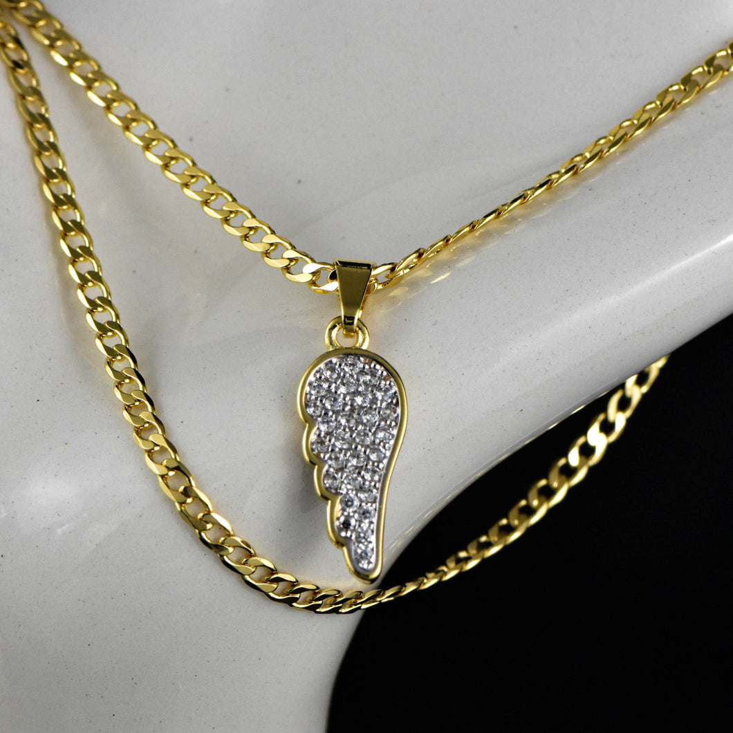 Cadena Cubana Diamantada 45cm+ Colgante Ala Circonia